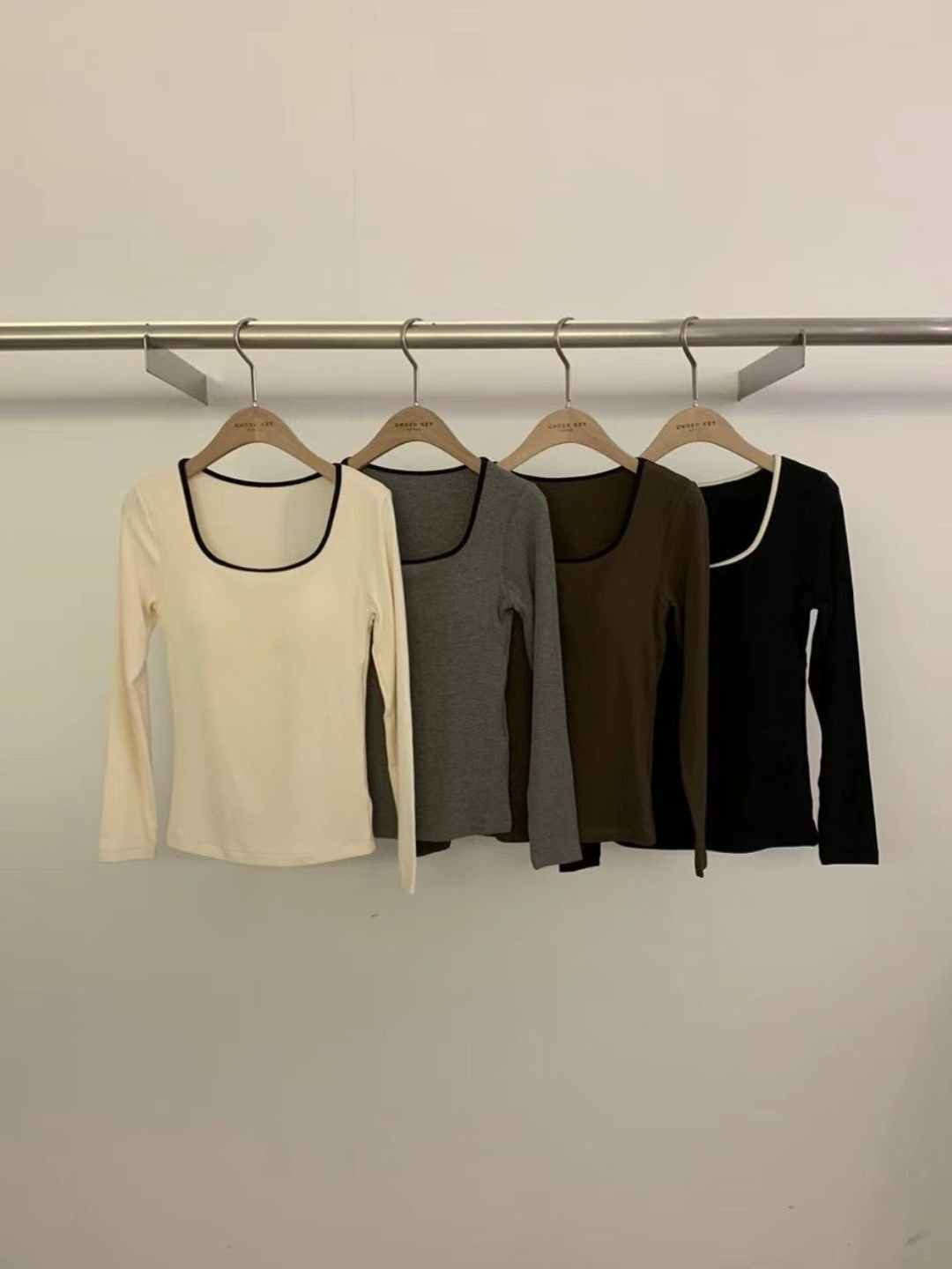 Underkey Square Neck Padded Long Sleeve Top *4 Colors