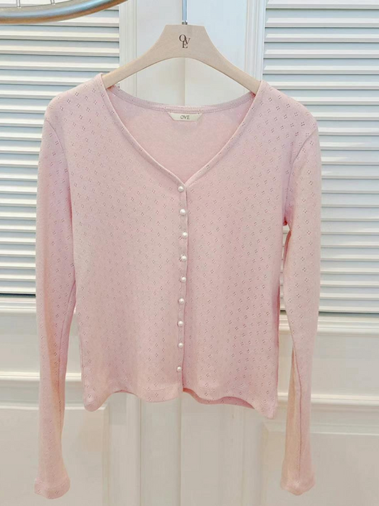 V-neck Long Sleeved Button Down Knit Cardigan *3 Colors