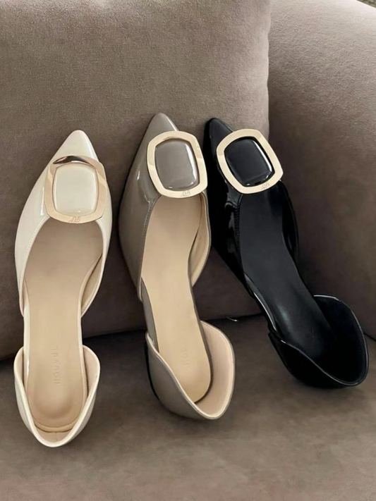 Square Buckle Embellishment Pointed-toe Flats *3 Colors