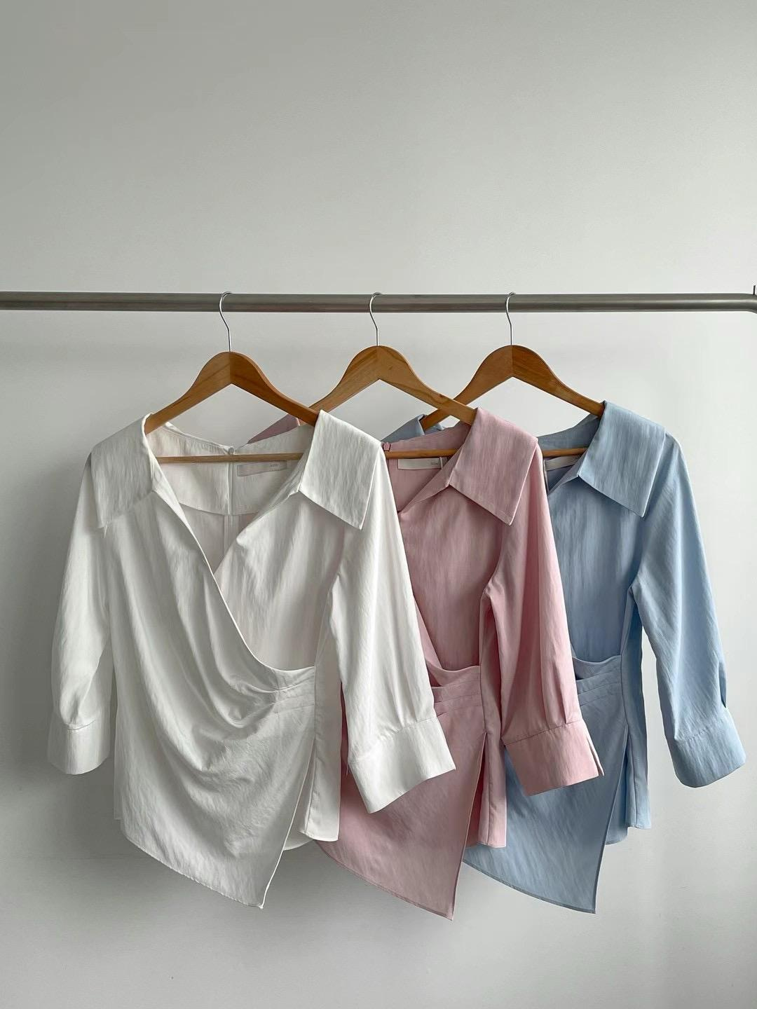 Long-Sleeved Wrap Shirt *3 Colors