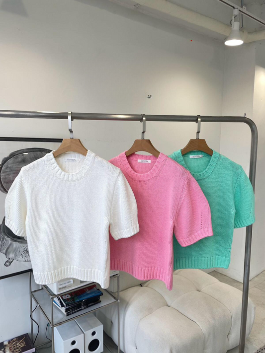 Crewneck Short Sleeved Knitted Sweater *3 Colors