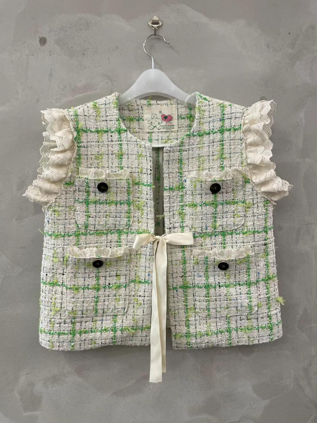 Lace Tweed Plaid Vest