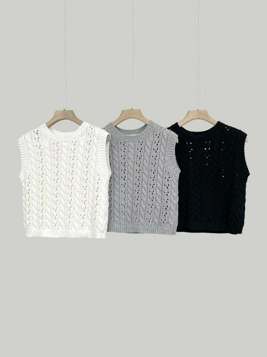 Cable-knit Crochet Vest *3 Colors