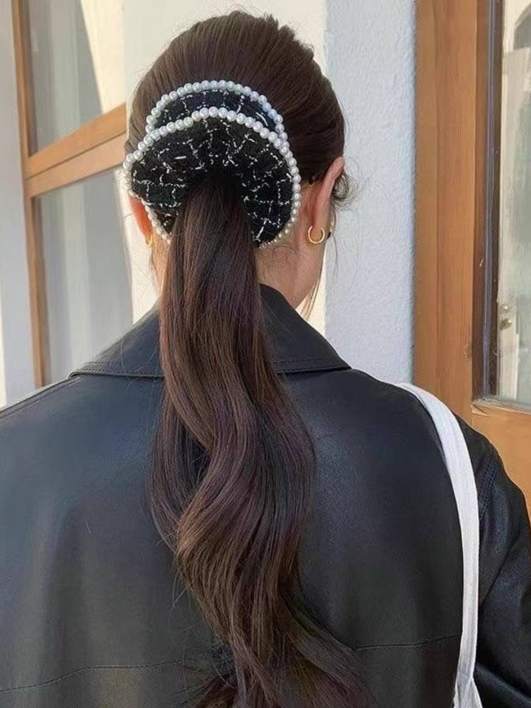 Pearl Embellished Plaid Hair-tie