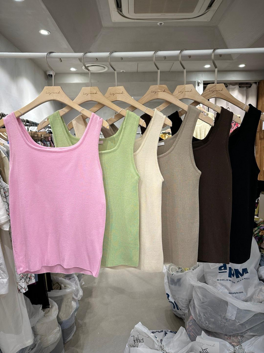 Square Neck Velvet Sleeveless Top *6 Colors