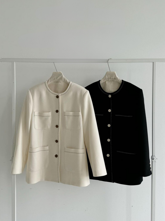 Round Neck Contrast Jacket *2 Colors