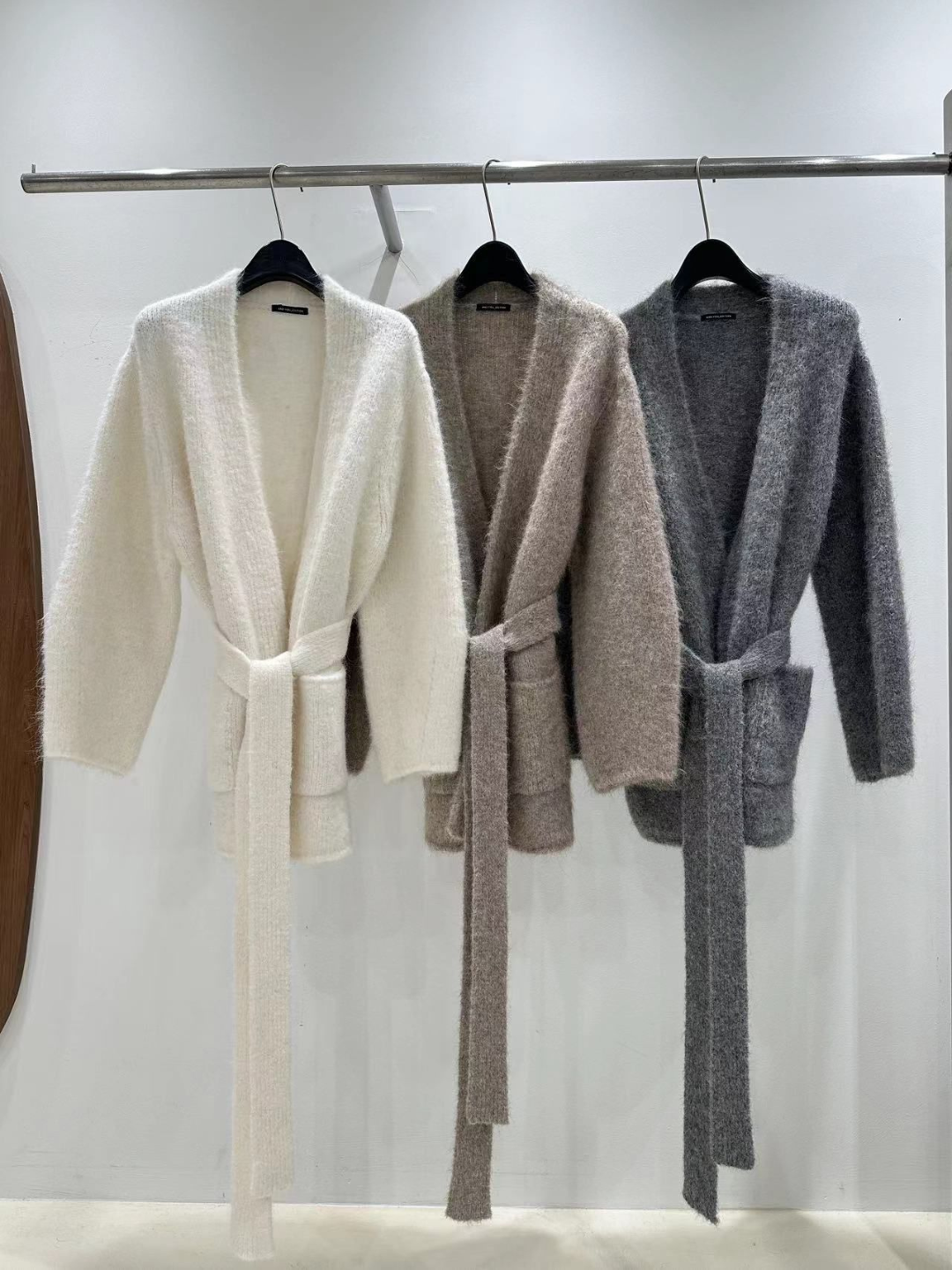 Open Front Belted Knitted Alpaca Cardigan *3 Colors