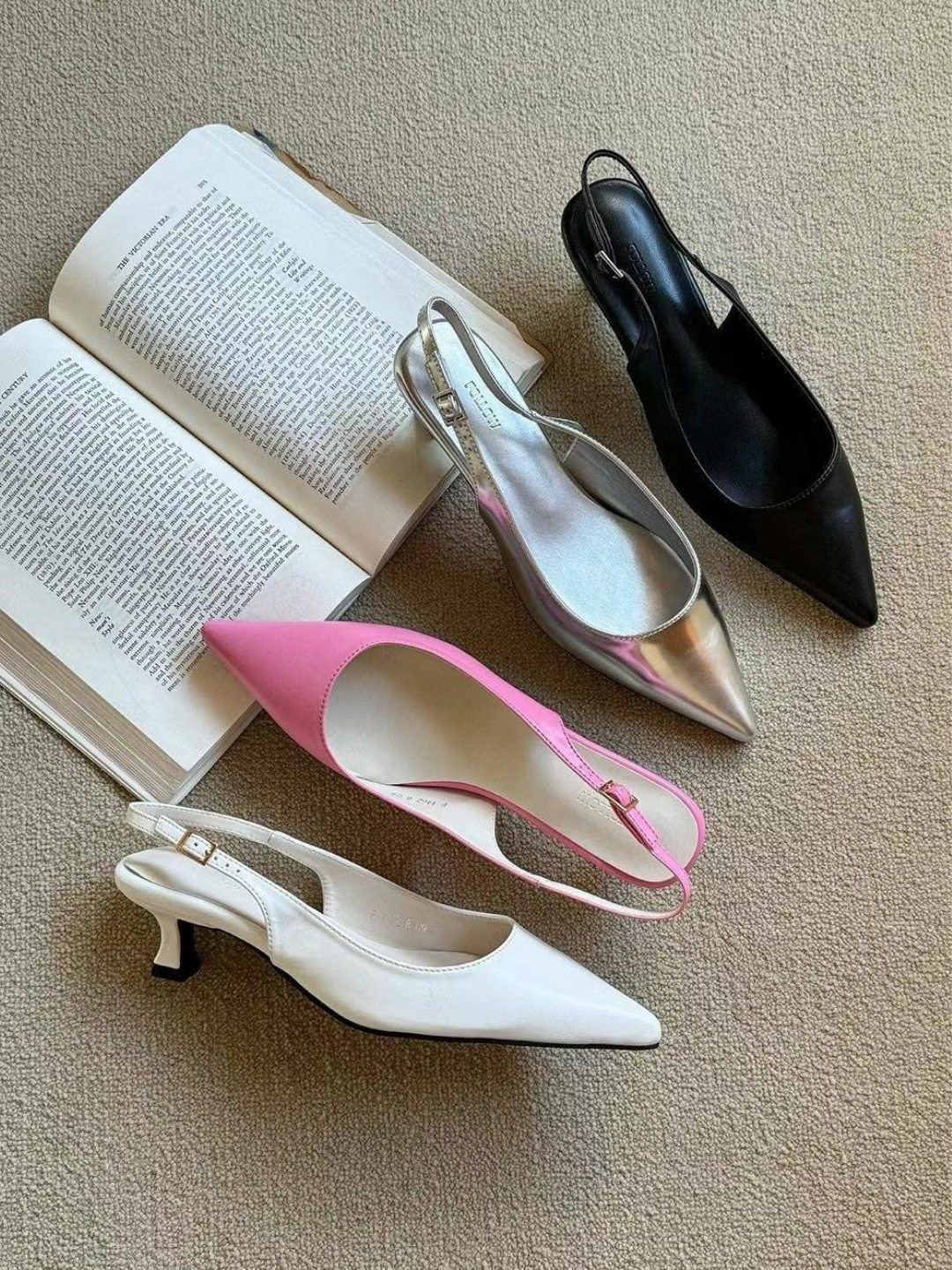 Pointed-toe Slingback Heels *4 Colors