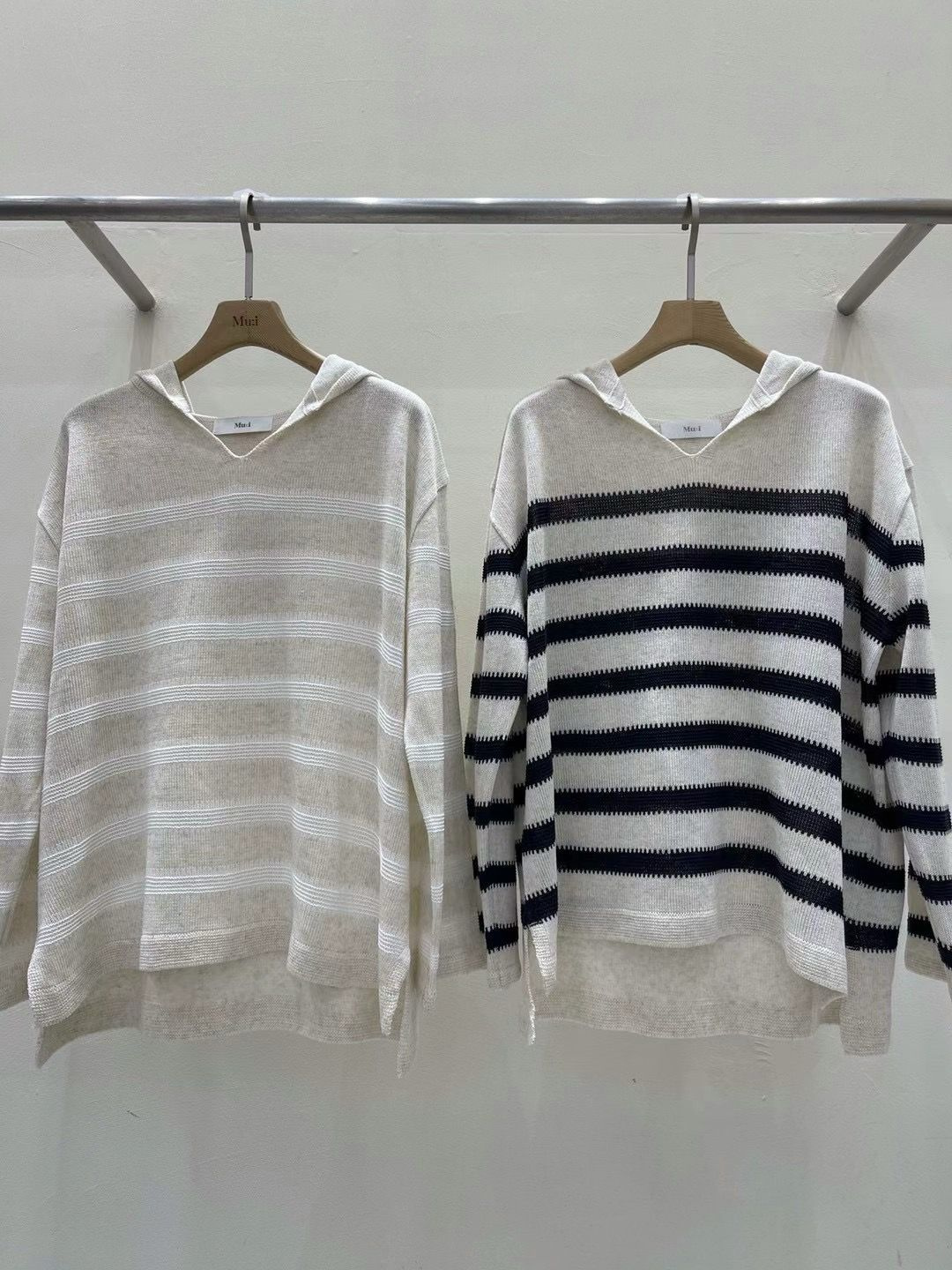 Striped Hooded Knit Sweater *2 Colors