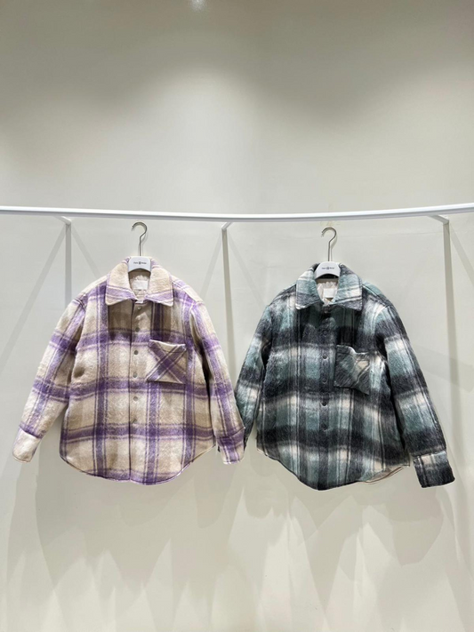 Collared Mohair Plaid Jacket *2 Colors