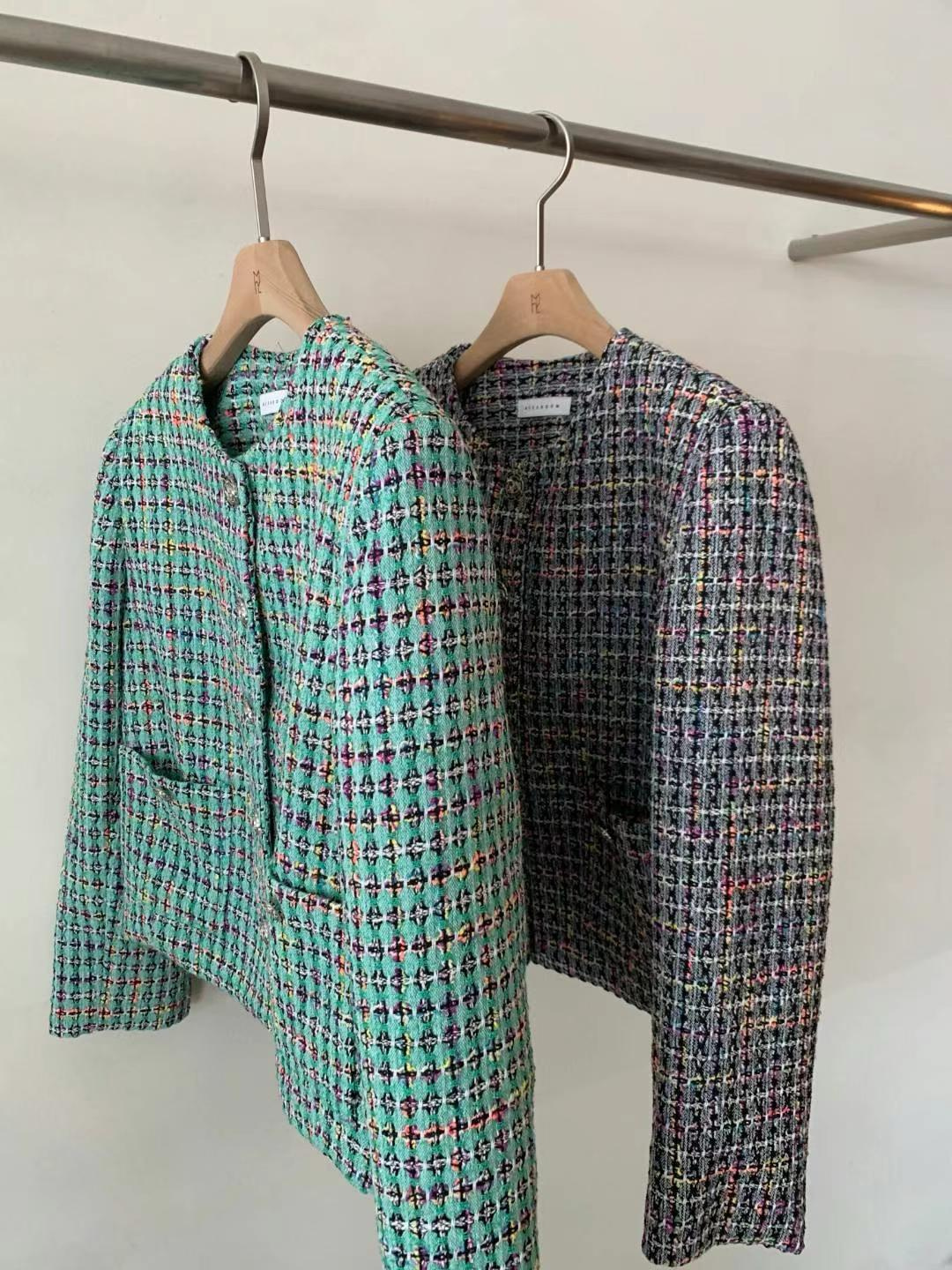 Button-up Plaid Tweed Jacket *2 Colors