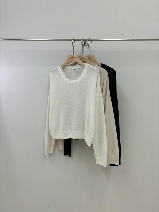 Scoop Neck Cotton Blend Knitted Top *3 Colors