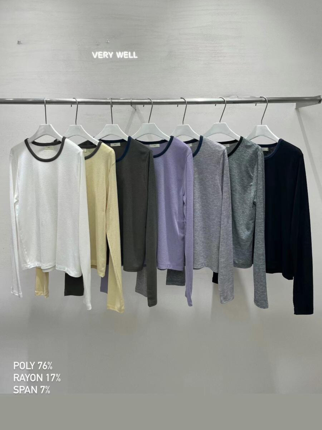 Contrast Neckline Long Sleeved T-Shirt *7 Colors