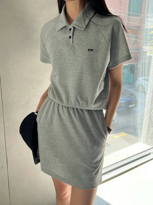 Collared T-shirt & Skirt Set *3 Colors