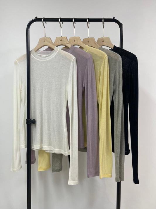 Round Neck Long Sleeved Sheer T-Shirt *5 Colors