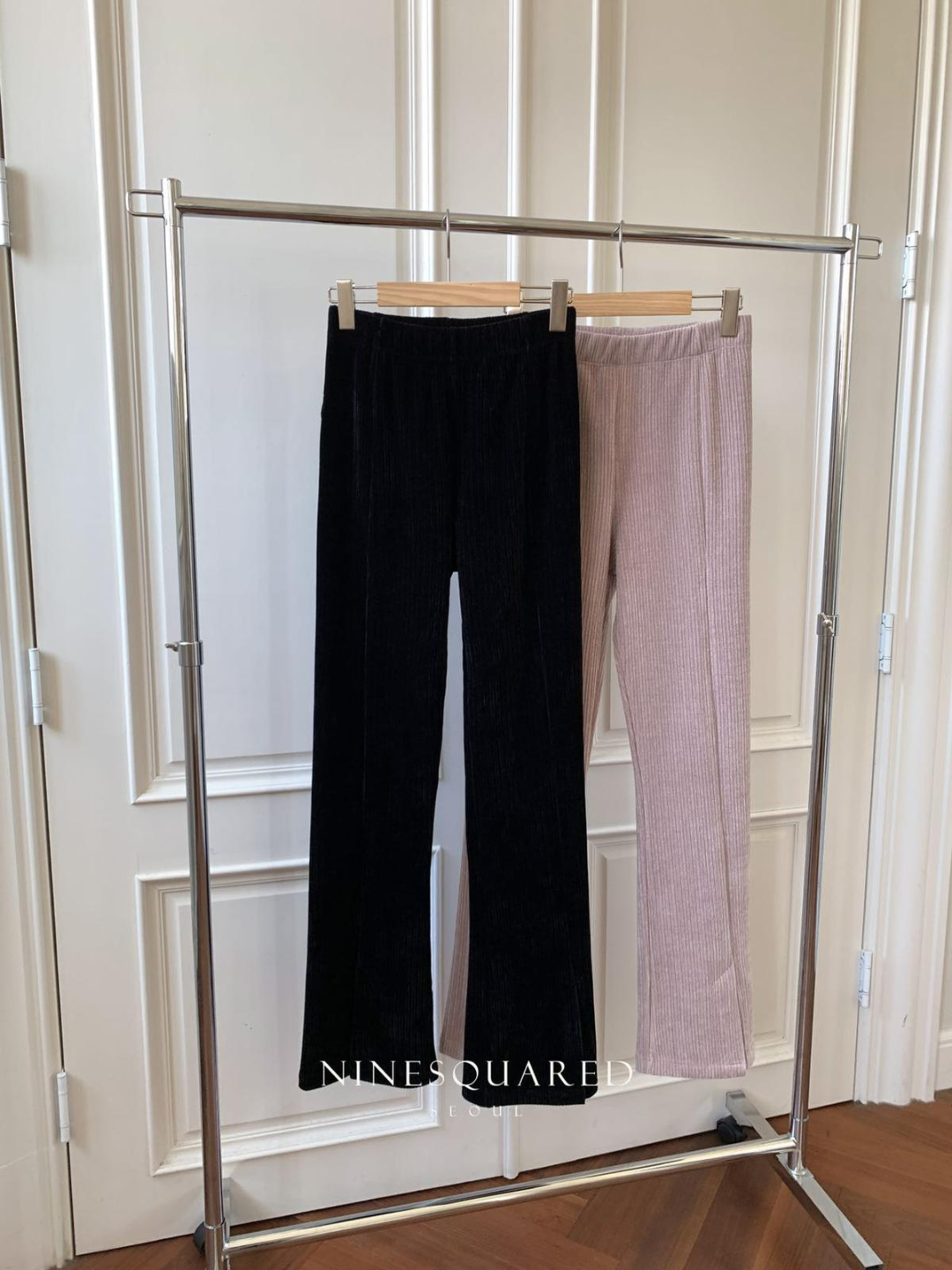 Ribbed-Knit Straight Pants *2 Colors