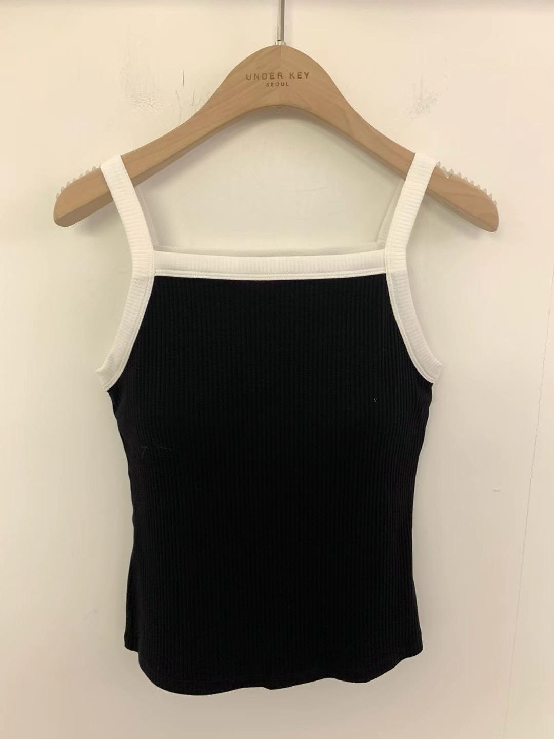 Contrast Ribbed-knit Padded Tank Top *3 Colors