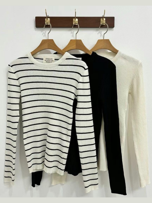 Ribbed-Knitted Long Sleeved Sweater *3 Colors