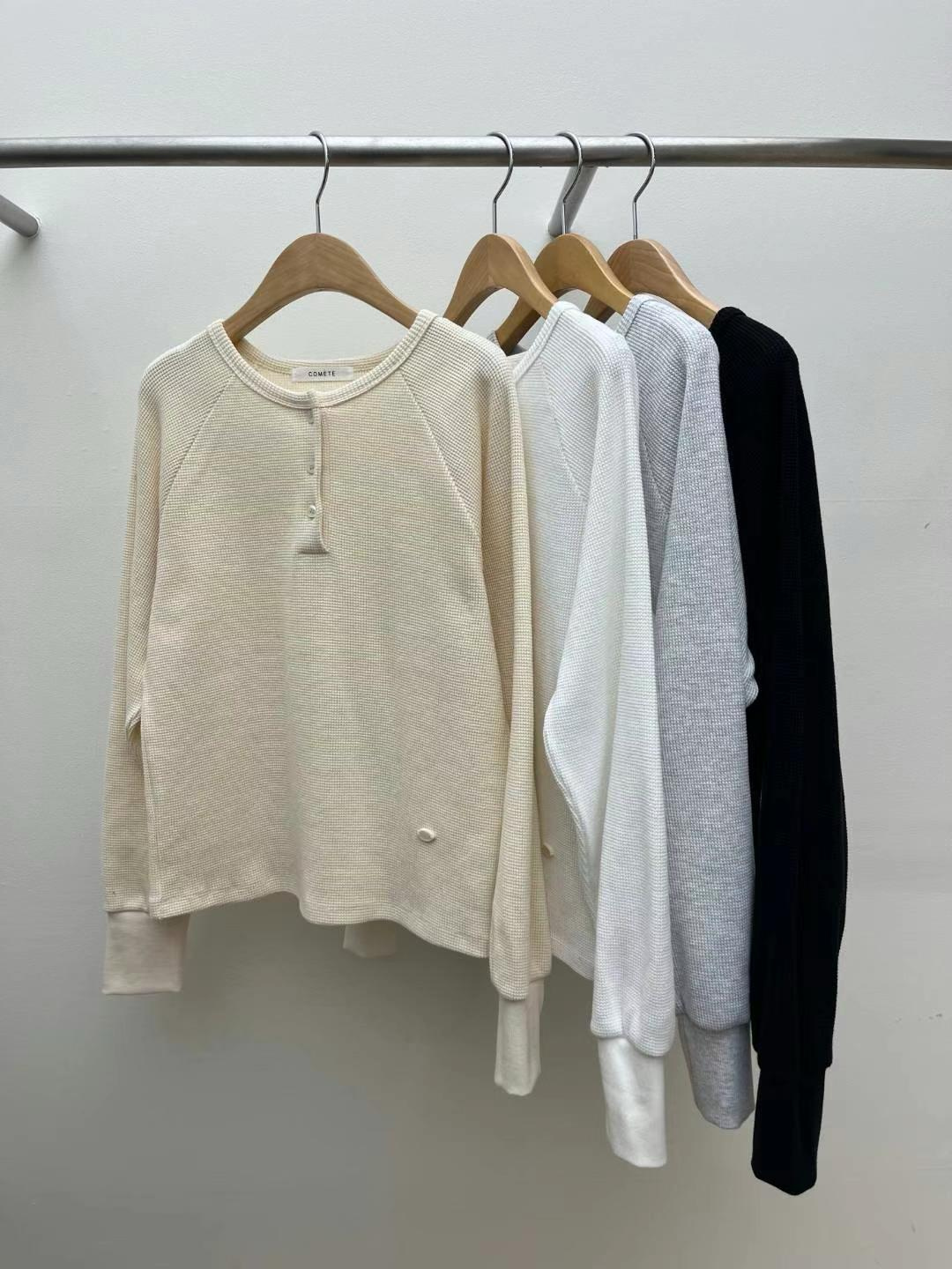 Half-button Waffle Knit Sweater *4 Colors