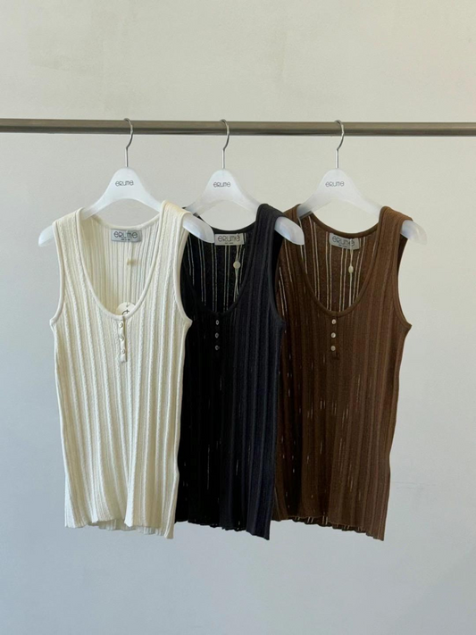 Scoop-Neck Ribbed Knit Tank Top *3 Colors