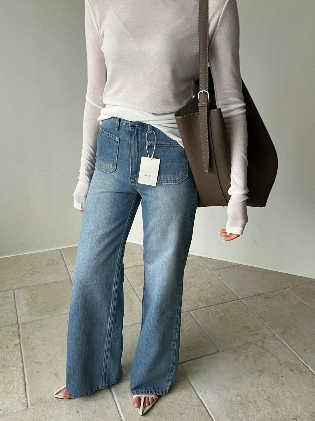 Wide-Leg Flared Denim Pants