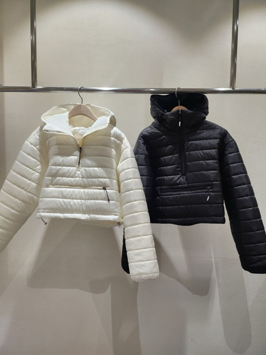 Half-Zip Hooded Quilted Short Jacket *2 Colors