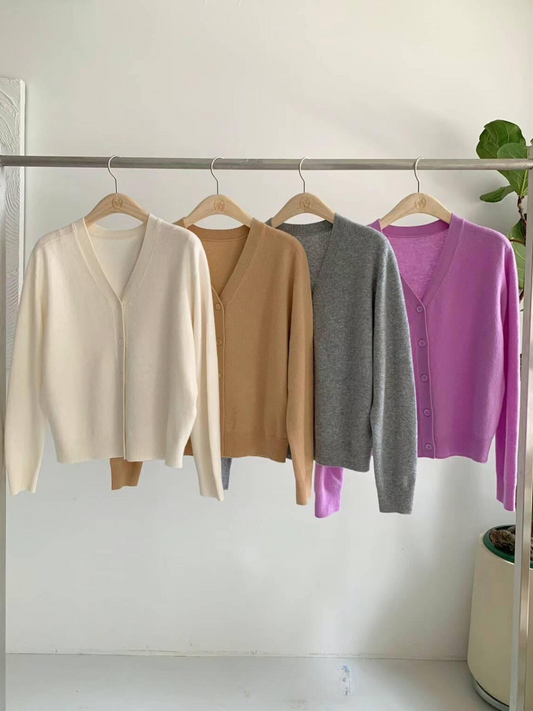 V-neck Wool Knit Cardigan *4 Colors