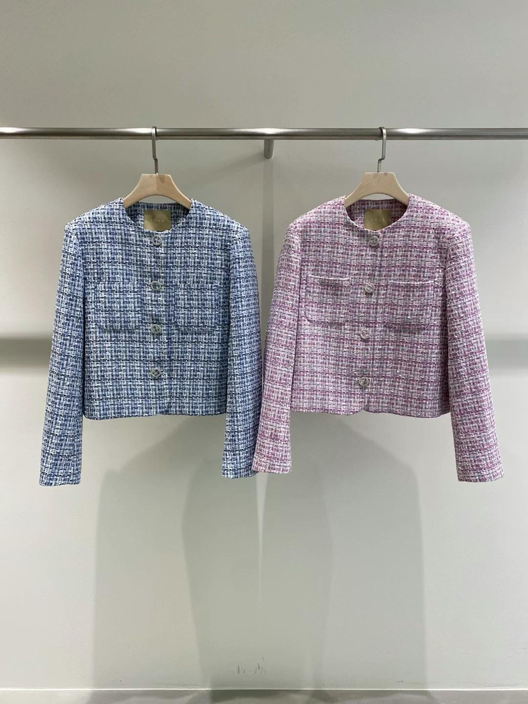 Round-neck Tweed Plaid Jacket *2 Colors