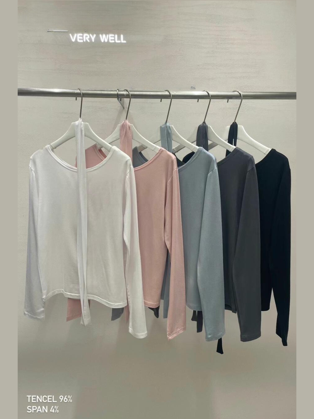 Boatneck Long Sleeved Top with Neck-tie *5 Colors