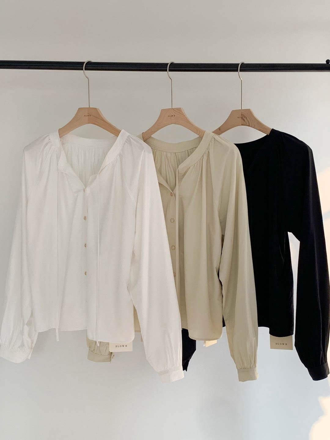 Tie-Neck Long Sleeved Shirt *3 Colors