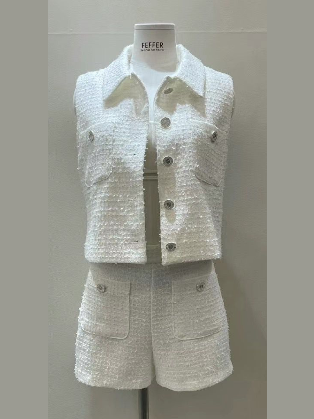 Tweed Sleeveless Collared Vest & Shorts Set *3 Colors (Sold Separately) 5424916