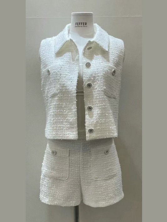 Tweed Sleeveless Collared Vest & Shorts Set *3 Colors (Sold Separately) 5424916