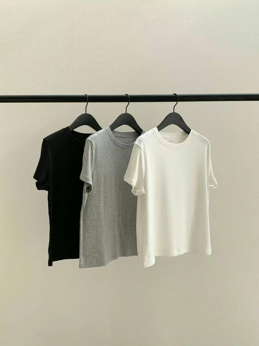 Casual Round Neck Short Sleeved T-Shirt *3 Colors