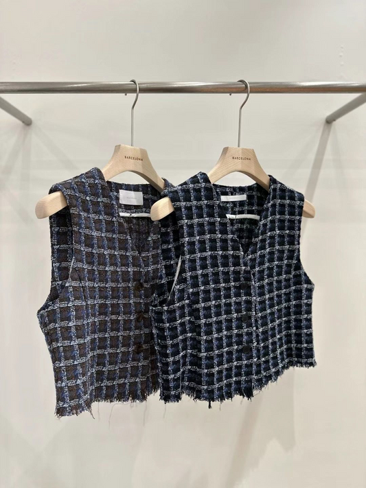 Fringed Plaid Vest *2 Colors