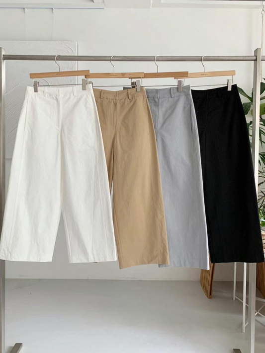 Wide-leg Cotton Capri Pants *4 Colors