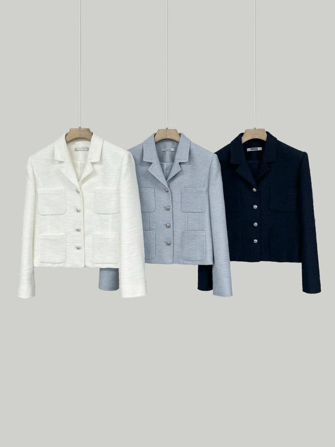 Collared Patch Pockets Tweed Jacket *3 Colors