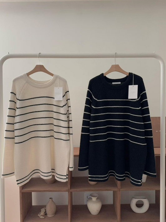 Ribbed Knit Striped Sweater *2 Colors