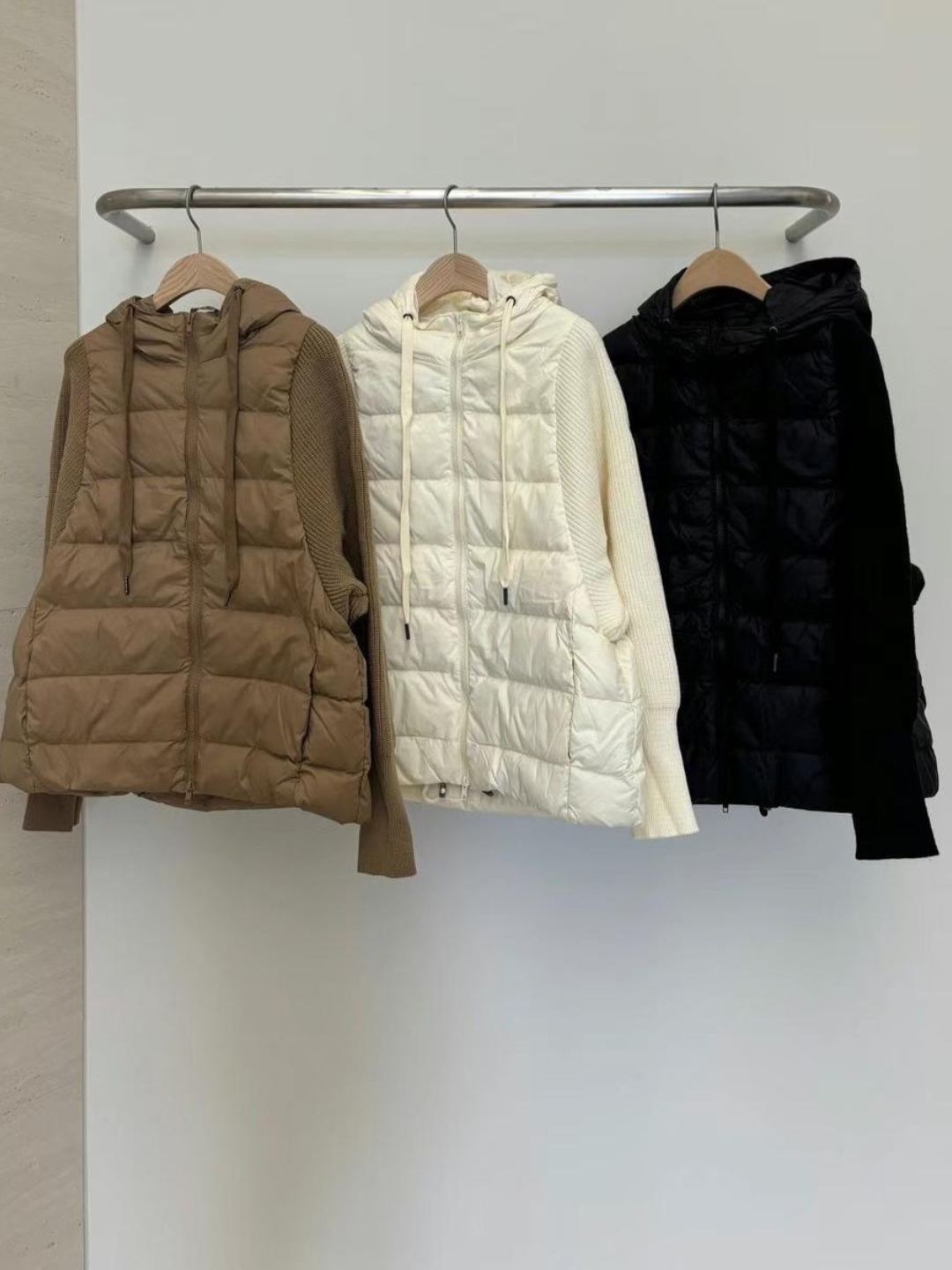 Puff Rib-knitted Sleeves Hooded Jacket *3 Colors