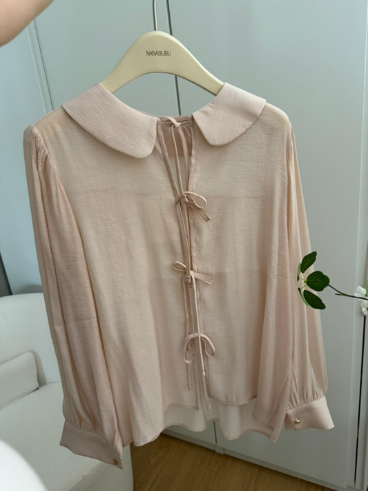 Bow-tie Closure Chiffon Blouse