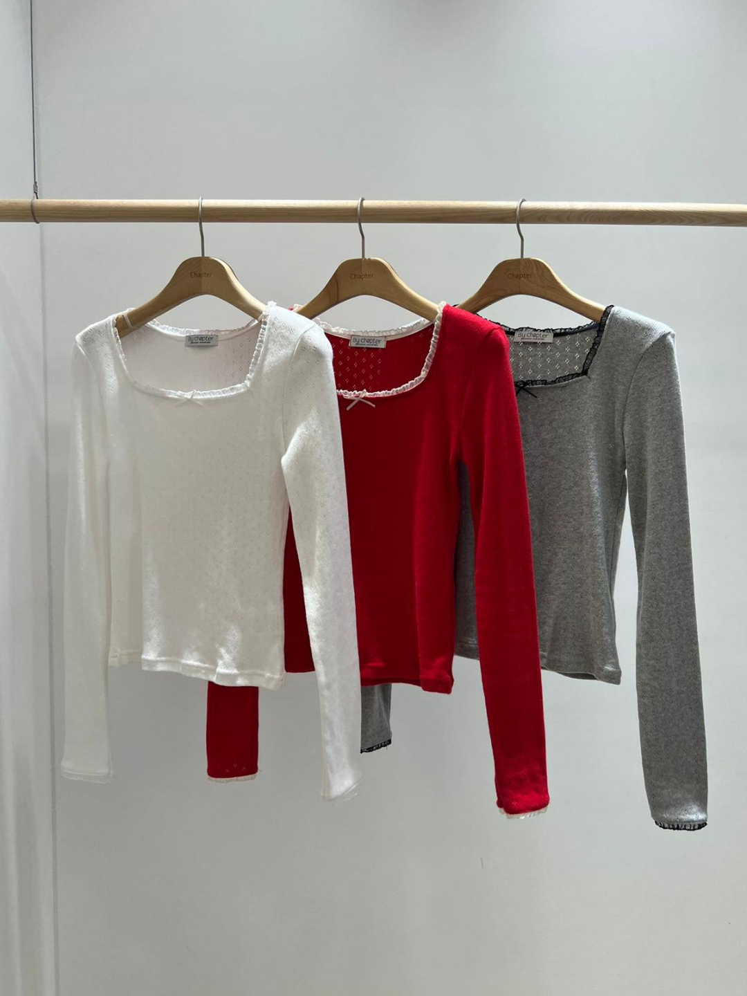 Squareneck Long Sleeved Eyelet Top *3 Colors