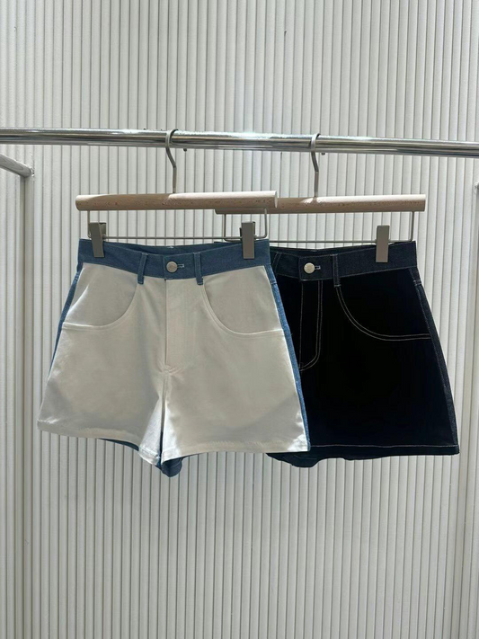 Color Block Denim Shorts