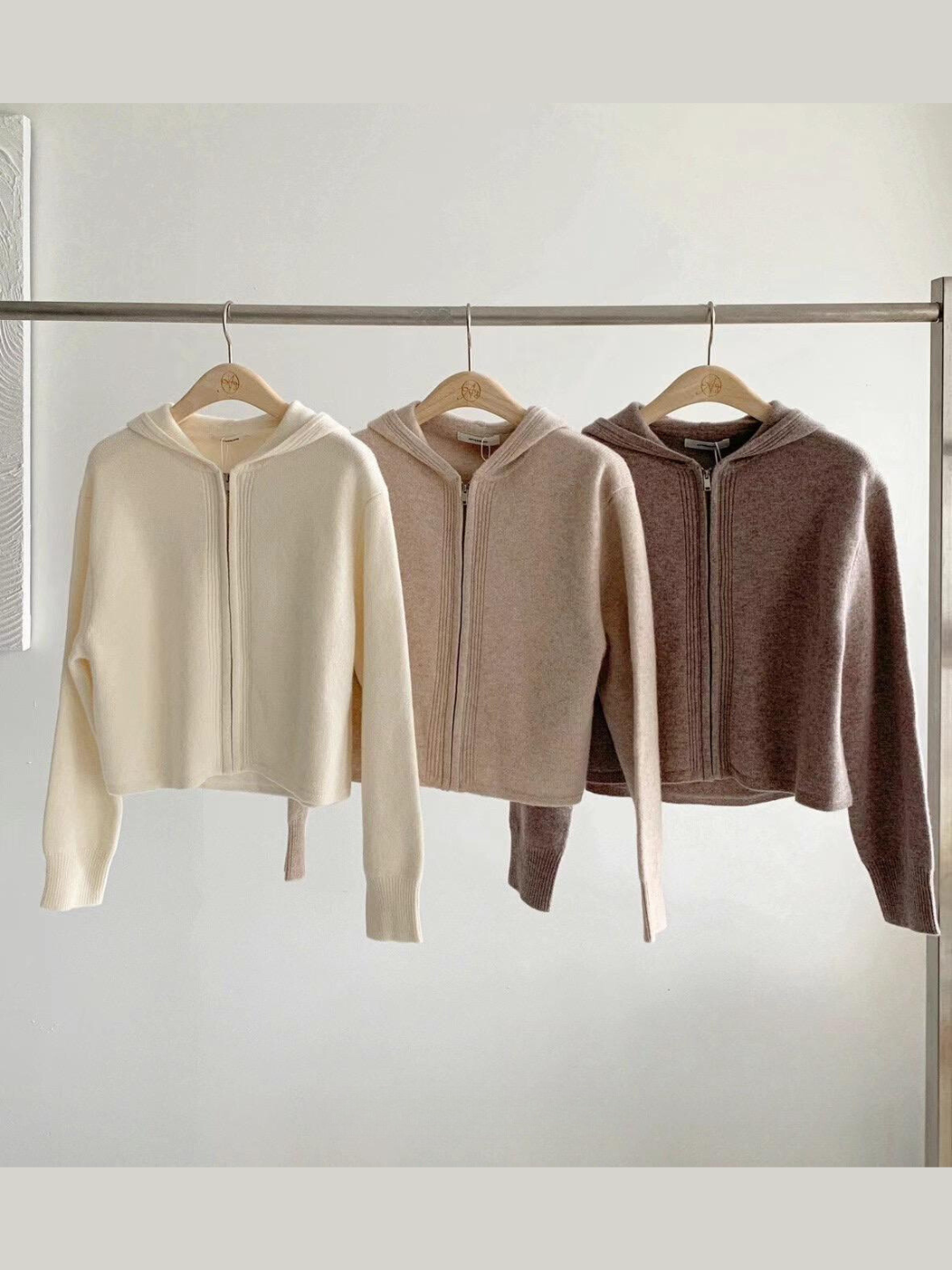 Zip-up Hooded Knit Sweater *3 Colors