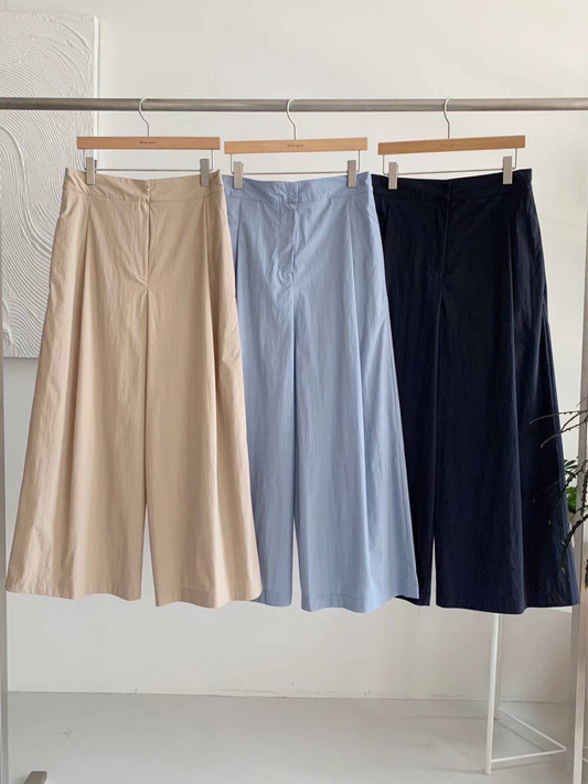 Cotton Blend Wide-leg Pants *3 Colors