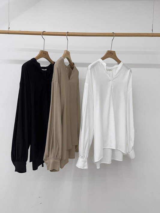 V-neck Long Sleeved  Flowy Blouse *3 Colors