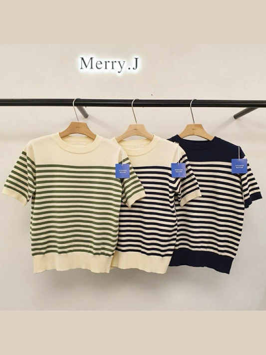 Round Neck Striped Short Sleeved T-Shirt *3 Colors