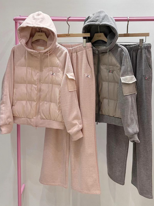 Puff Hooded Jacket * Knit Pants Set *2 Colors (Sold Separately)