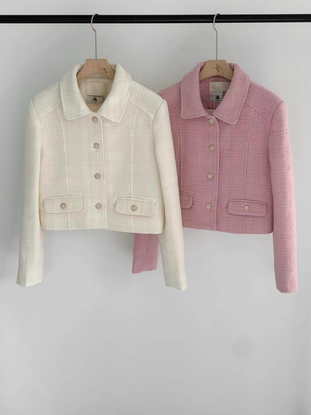 Button-up Collared Tweed Crop Jacket *2 Color