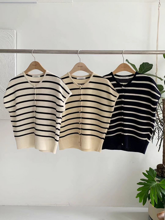 Cap Sleeve Striped Knitted Top *3 Colors