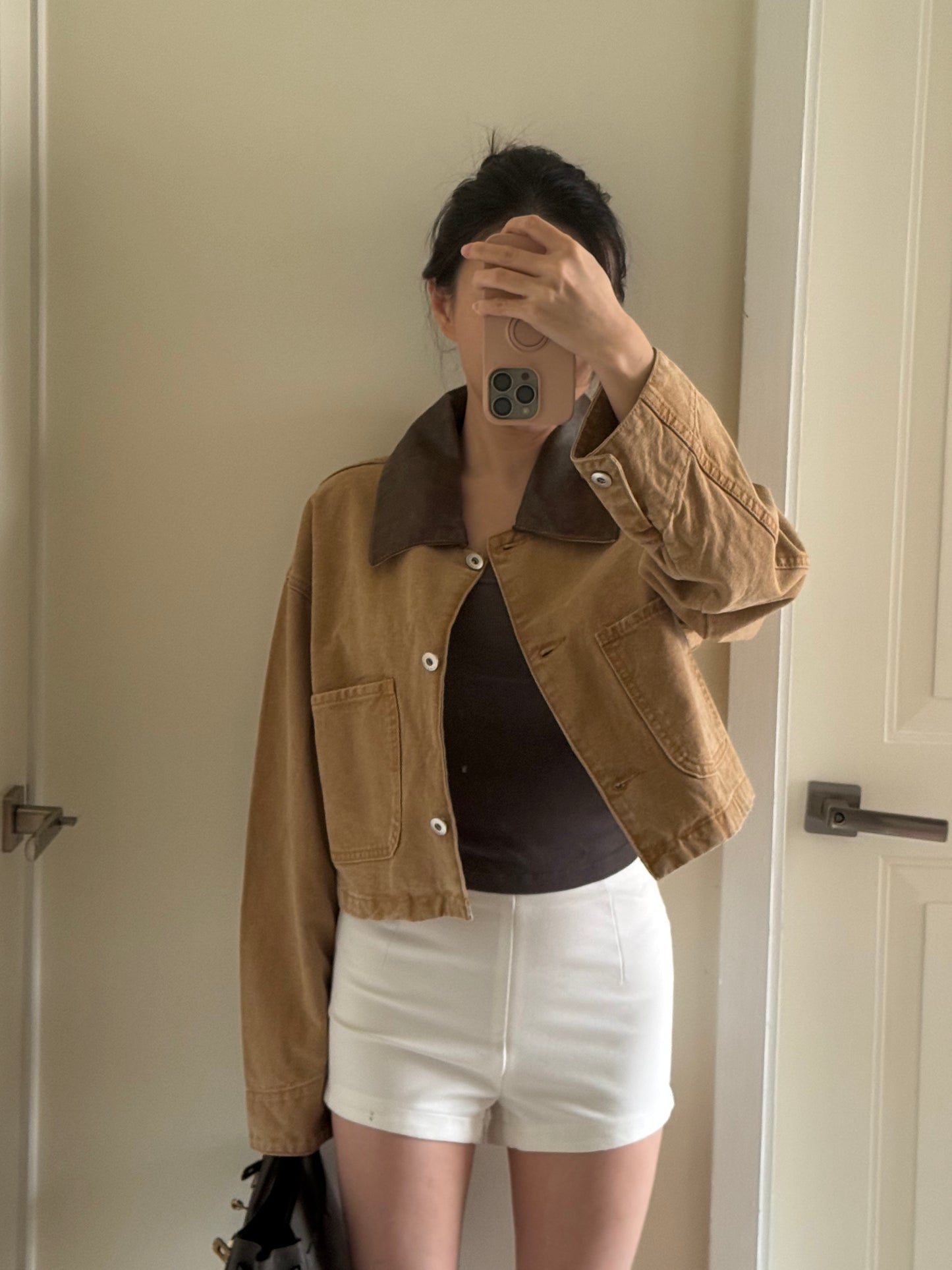 Brown Leather Collar Jacket 皮領棕色外套