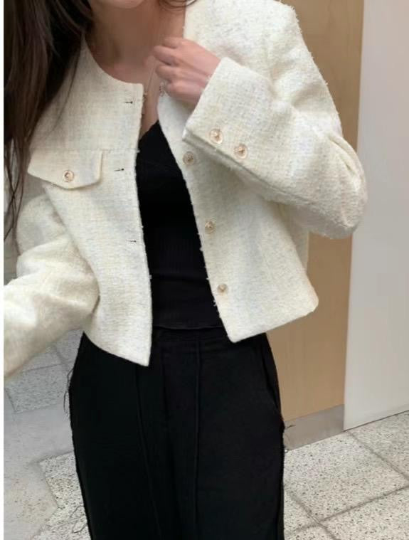 Button-down Tweed Crop Jacket *4 Colors